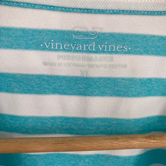 Vineyard Vineyards Performance Top Women’s XL  White & Teal Striped Nautical - Picture 3 of 7